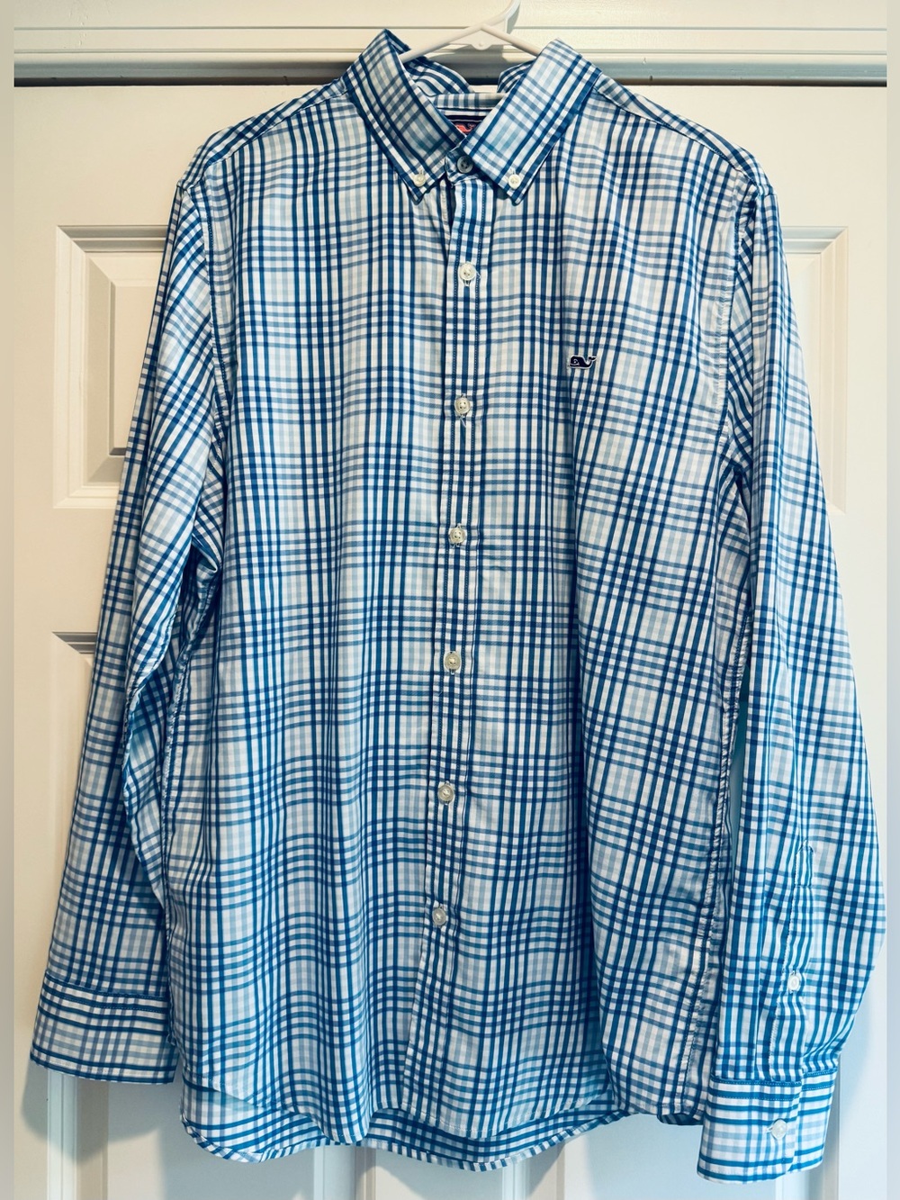 Vineyard Vines Slim Fit Whale Shirt Blue and White Plaid Button-Down Shirt